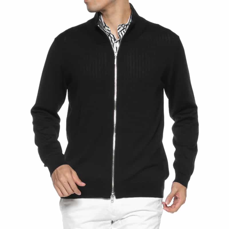 BARNEYS NEW YORK ジップアップ ウールニットカーディガン BLACK