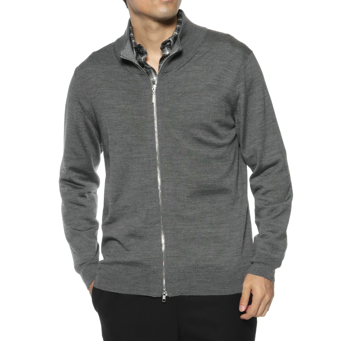 ジップアップ ウールニットカーディガン