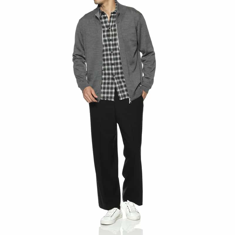 BARNEYS NEW YORK ジップアップ ウールニットカーディガン DARK GRAY