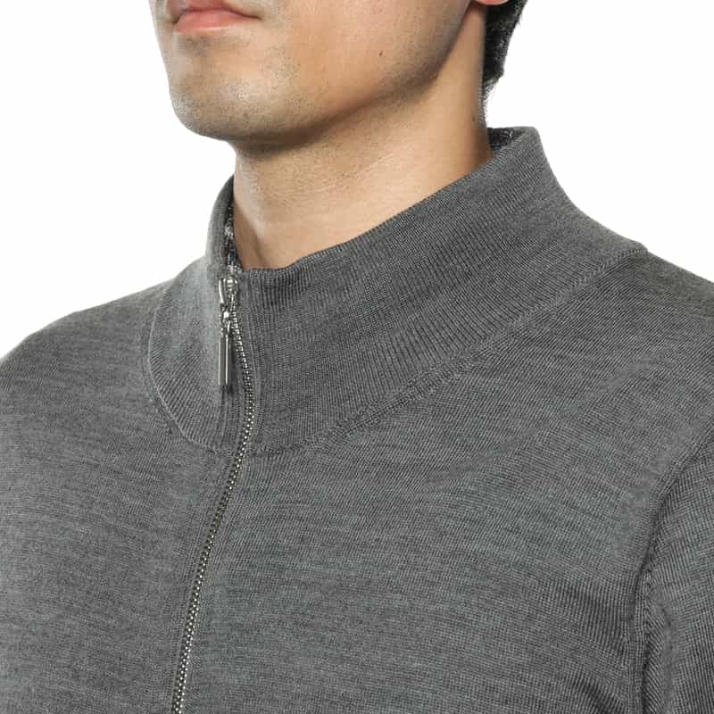 BARNEYS NEW YORK ジップアップ ウールニットカーディガン DARK GRAY