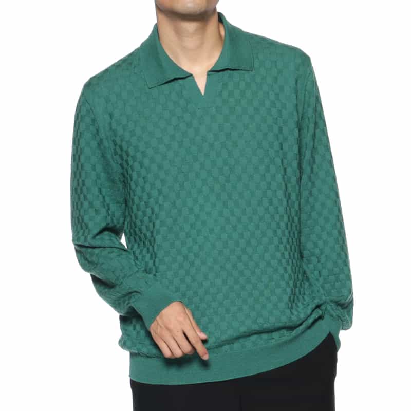 BARNEYS NEW YORK スキッパーニットポロシャツ GREEN