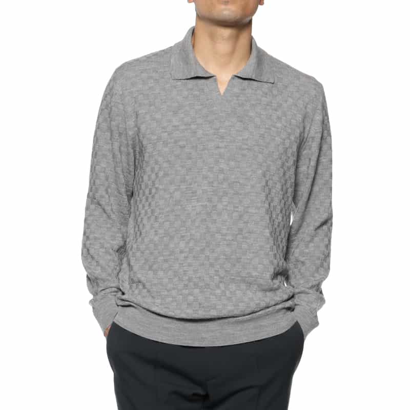 BARNEYS NEW YORK スキッパーニットポロシャツ GRAY