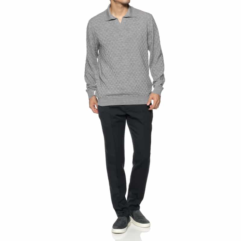 BARNEYS NEW YORK スキッパーニットポロシャツ GRAY