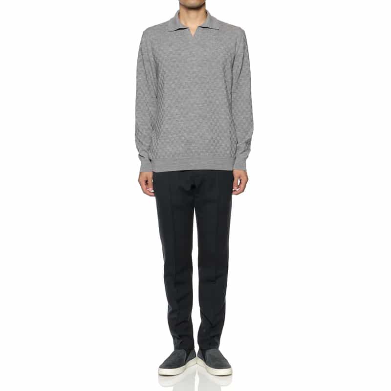 BARNEYS NEW YORK スキッパーニットポロシャツ GRAY