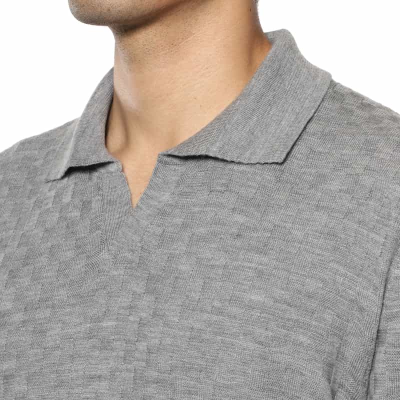 BARNEYS NEW YORK スキッパーニットポロシャツ GRAY