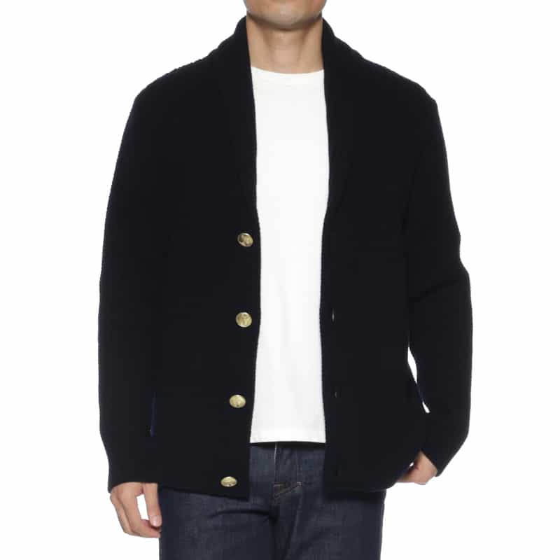BARNEYS NEW YORK ショールカラーニットカーディガン NAVY