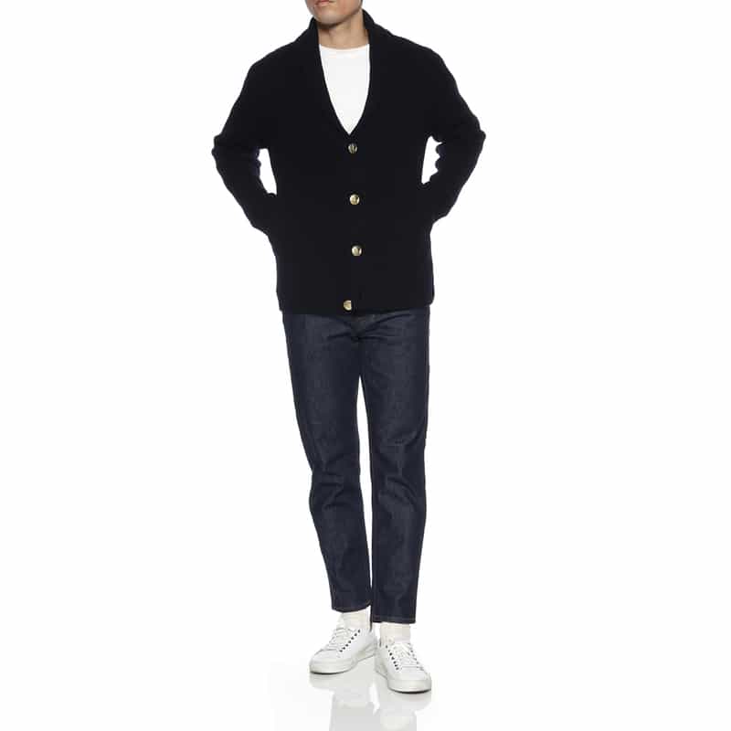 BARNEYS NEW YORK ショールカラーニットカーディガン NAVY