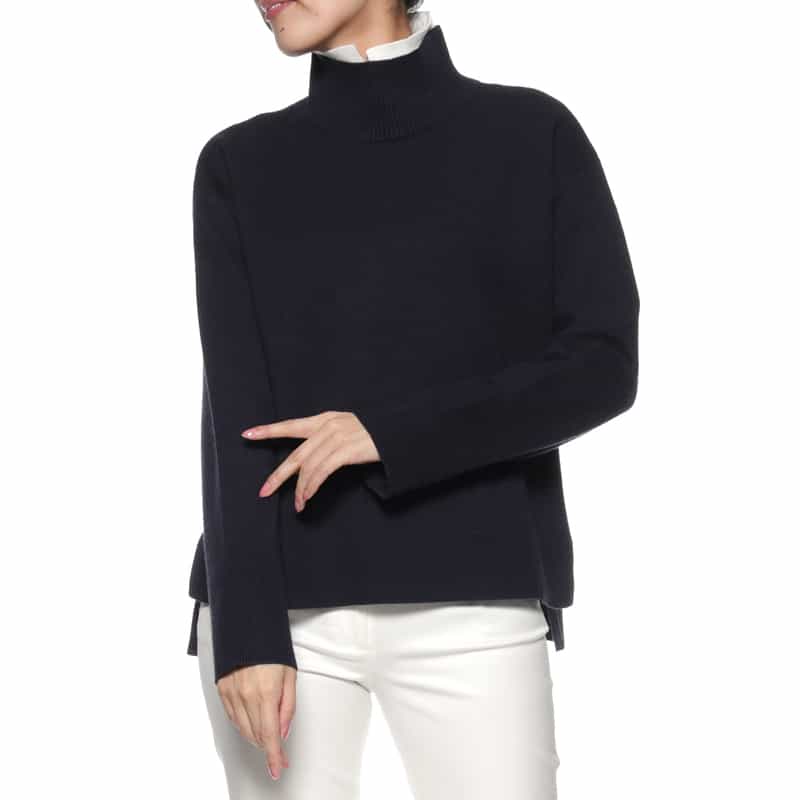 BARNEYS NEW YORK ウォッシャブル 2枚衿デザイン ニットプルオーバー NAVY