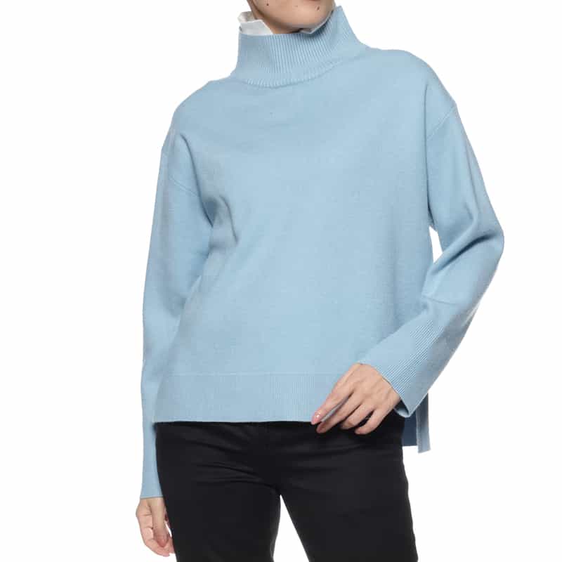 BARNEYS NEW YORK ウォッシャブル 2枚衿デザイン ニットプルオーバー LIGHT BLUE