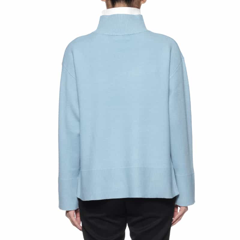 BARNEYS NEW YORK ウォッシャブル 2枚衿デザイン ニットプルオーバー LIGHT BLUE