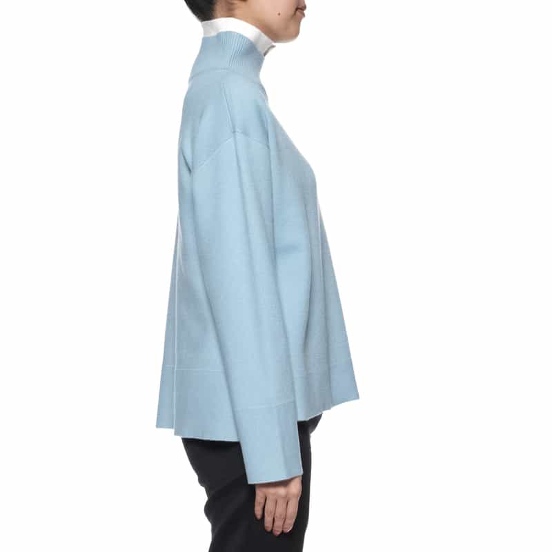 BARNEYS NEW YORK ウォッシャブル 2枚衿デザイン ニットプルオーバー LIGHT BLUE