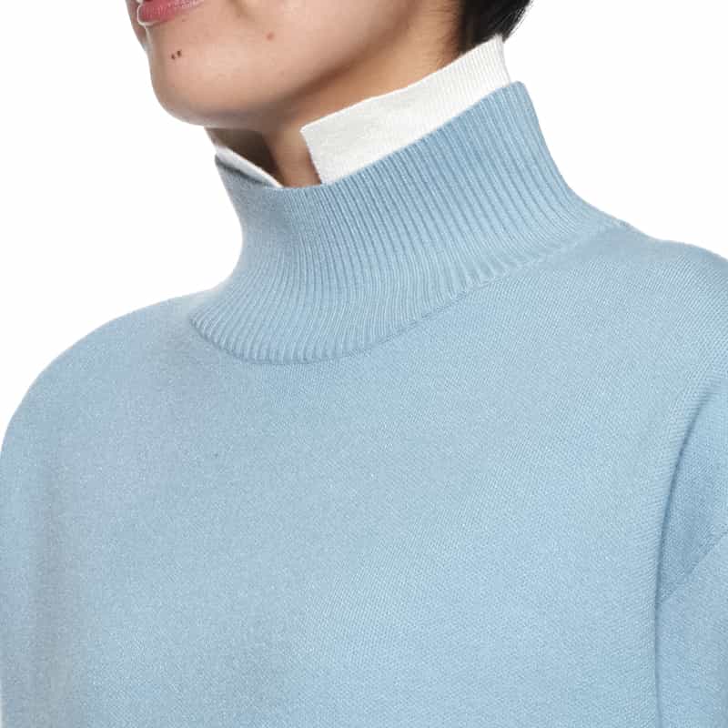 BARNEYS NEW YORK ウォッシャブル 2枚衿デザイン ニットプルオーバー LIGHT BLUE