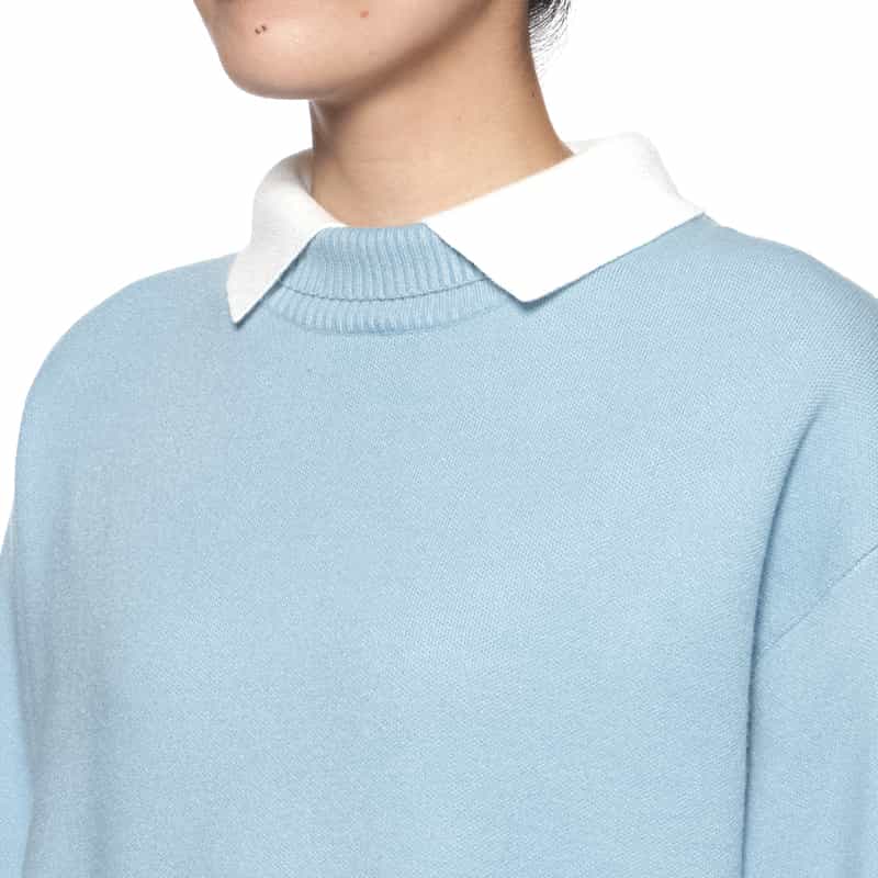 BARNEYS NEW YORK ウォッシャブル 2枚衿デザイン ニットプルオーバー LIGHT BLUE