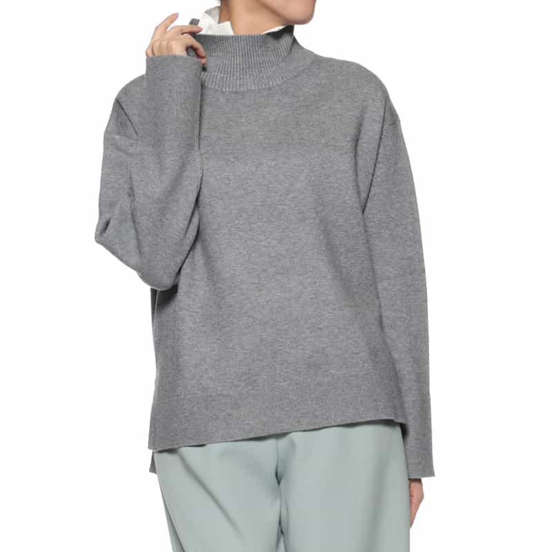 BARNEYS NEW YORK ウォッシャブル 2枚衿デザイン ニットプルオーバー GRAY