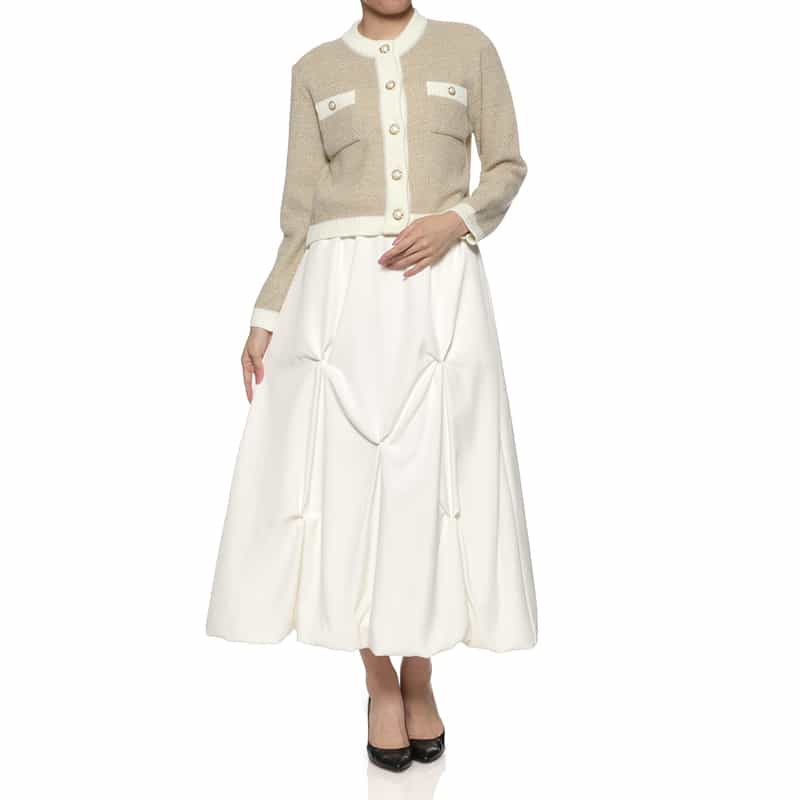 BARNEYS NEW YORK バイカラー ニットカーディガン BEIGE