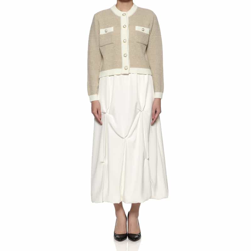 BARNEYS NEW YORK バイカラー ニットカーディガン BEIGE