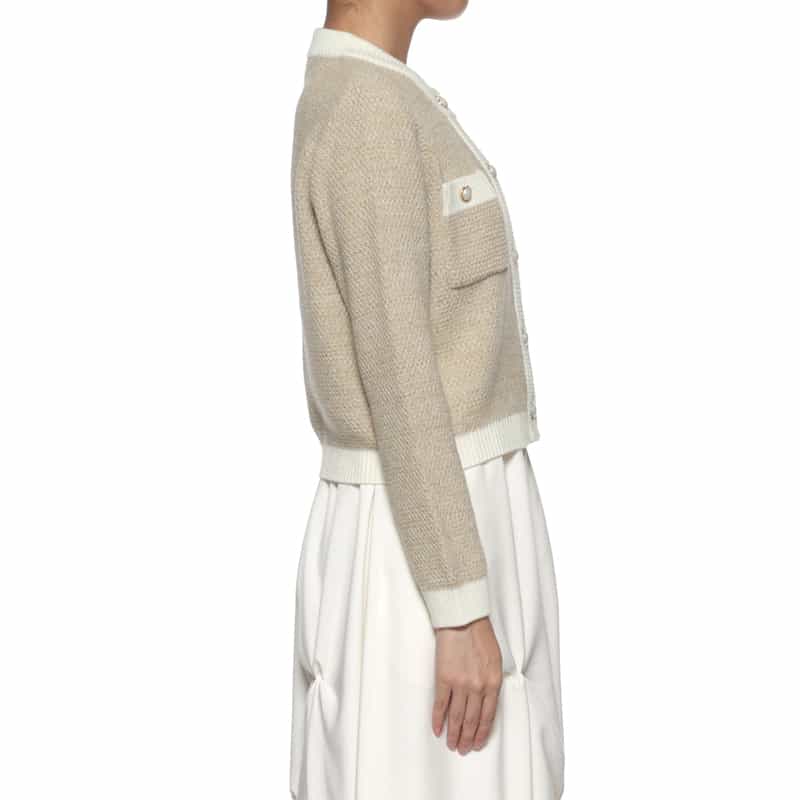 BARNEYS NEW YORK バイカラー ニットカーディガン BEIGE