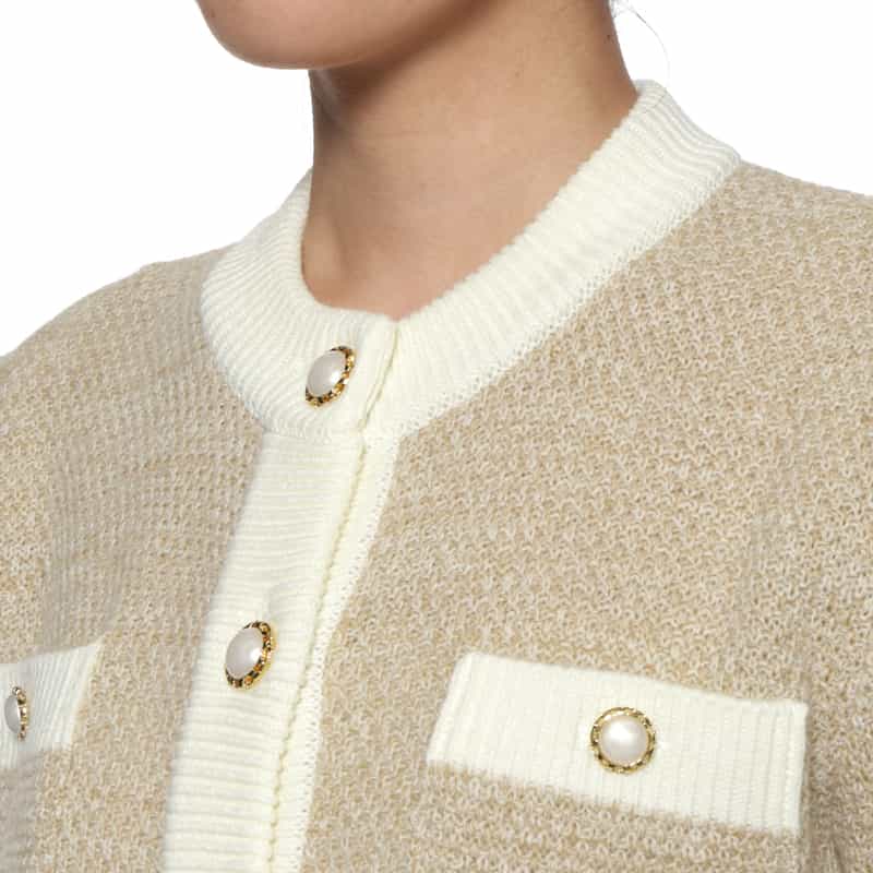 BARNEYS NEW YORK バイカラー ニットカーディガン BEIGE