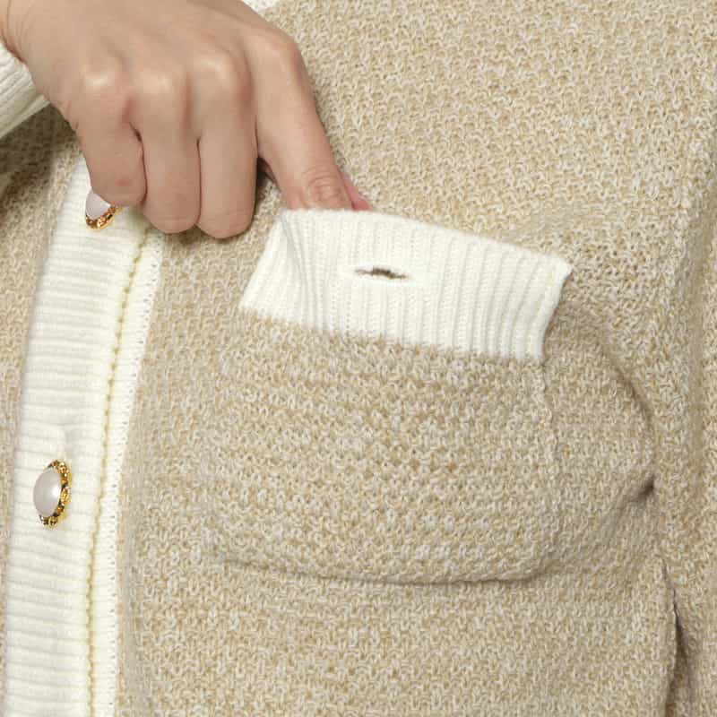 BARNEYS NEW YORK バイカラー ニットカーディガン BEIGE