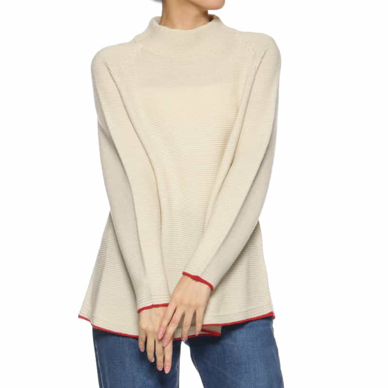 BARNEYS NEW YORK バイカラーライン ボトルネックニットプルオーバー BEIGE