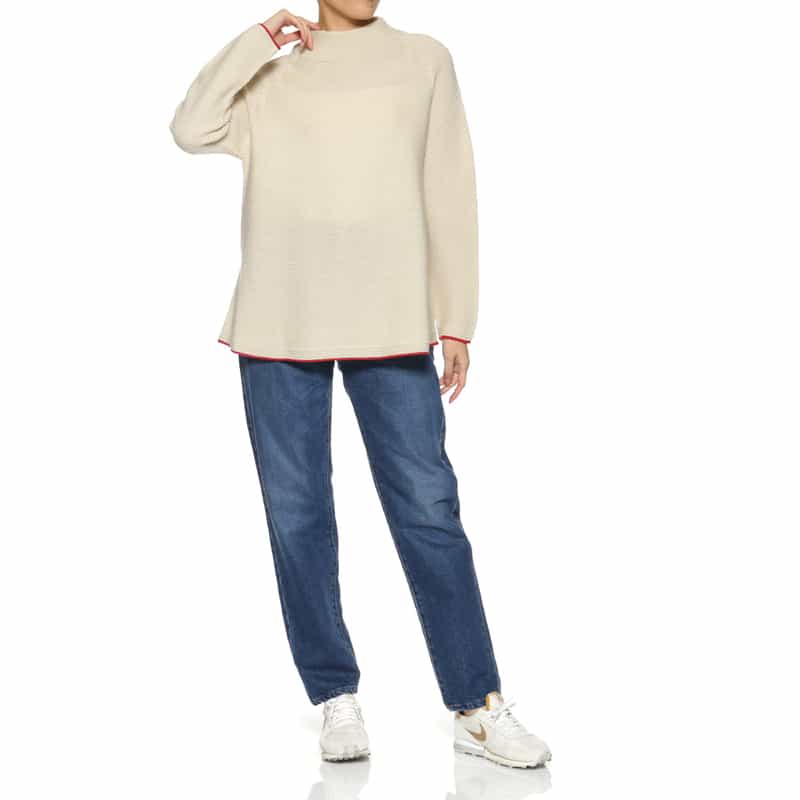 BARNEYS NEW YORK バイカラーライン ボトルネックニットプルオーバー BEIGE