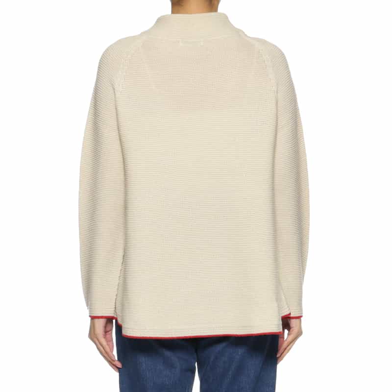 BARNEYS NEW YORK バイカラーライン ボトルネックニットプルオーバー BEIGE