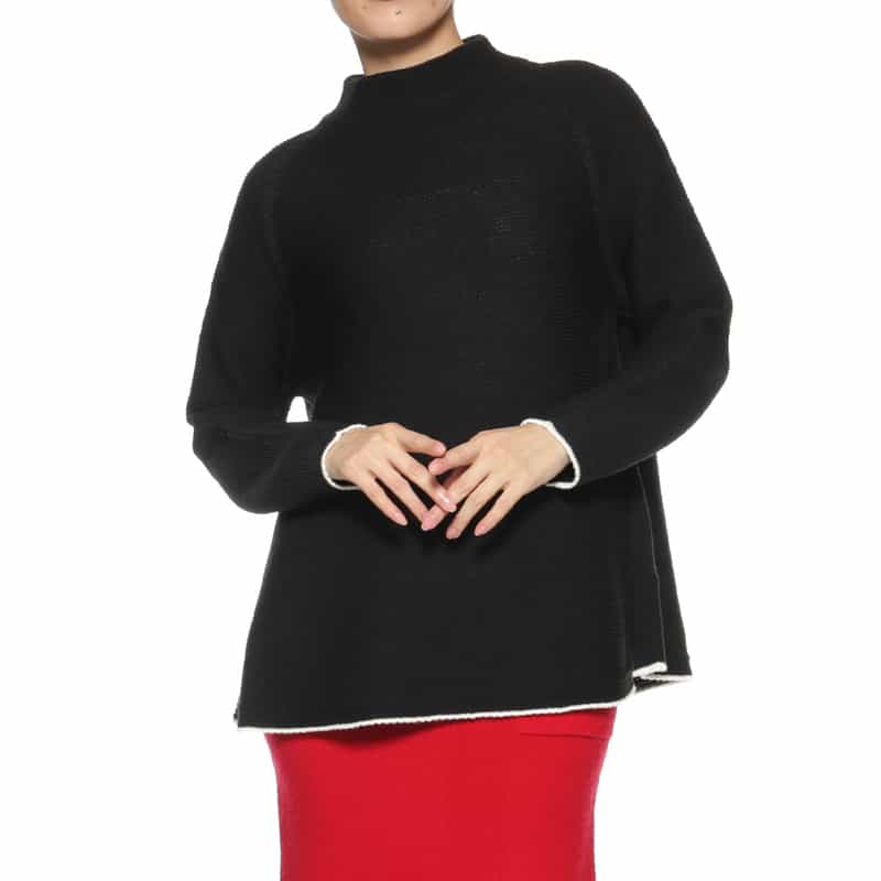 BARNEYS NEW YORK バイカラーライン ボトルネックニットプルオーバー BLACK