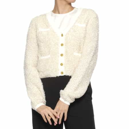 Vネック リボンヤーンニットカーディガン