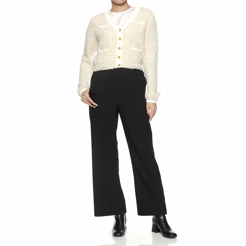 BARNEYS NEW YORK Vネック リボンヤーンニットカーディガン IVORY