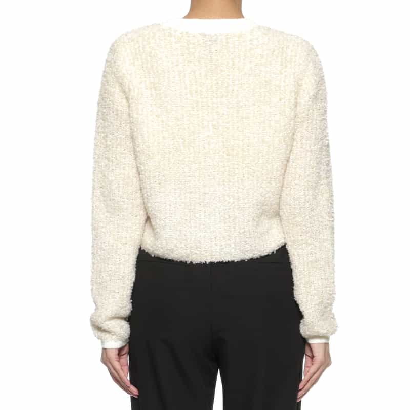 BARNEYS NEW YORK Vネック リボンヤーンニットカーディガン IVORY