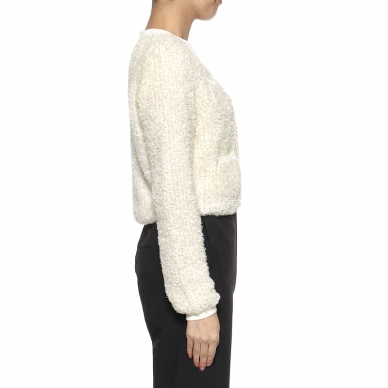 BARNEYS NEW YORK Vネック リボンヤーンニットカーディガン IVORY