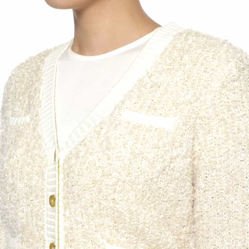 BARNEYS NEW YORK Vネック リボンヤーンニットカーディガン IVORY