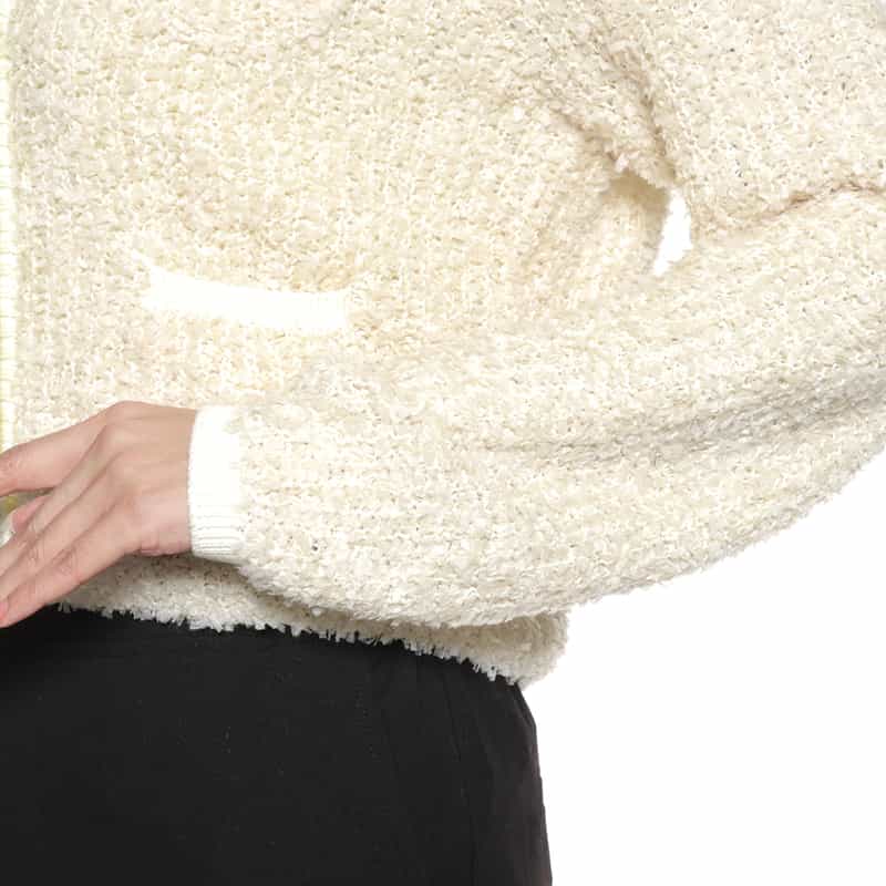 BARNEYS NEW YORK Vネック リボンヤーンニットカーディガン IVORY