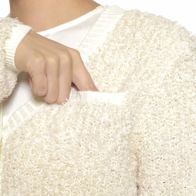 BARNEYS NEW YORK Vネック リボンヤーンニットカーディガン IVORY