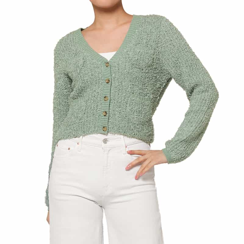BARNEYS NEW YORK Vネック リボンヤーンニットカーディガン GREEN