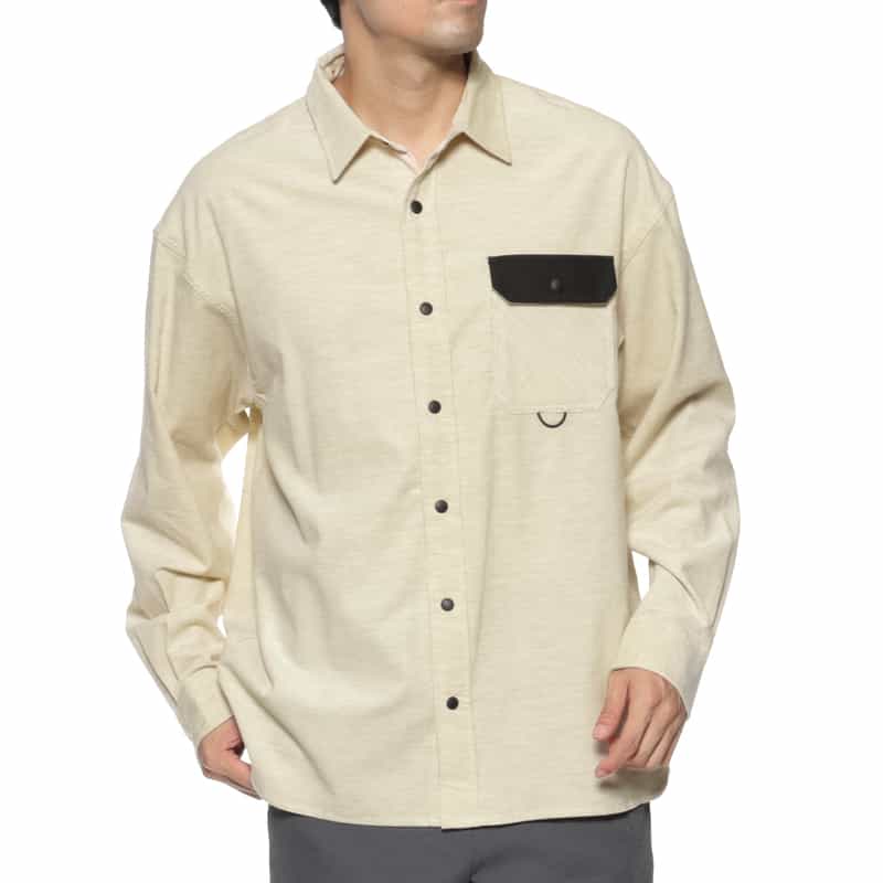 BARNEYS NEW YORK コットンコール素材 ポケットシャツ BEIGE