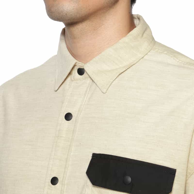 BARNEYS NEW YORK コットンコール素材 ポケットシャツ BEIGE