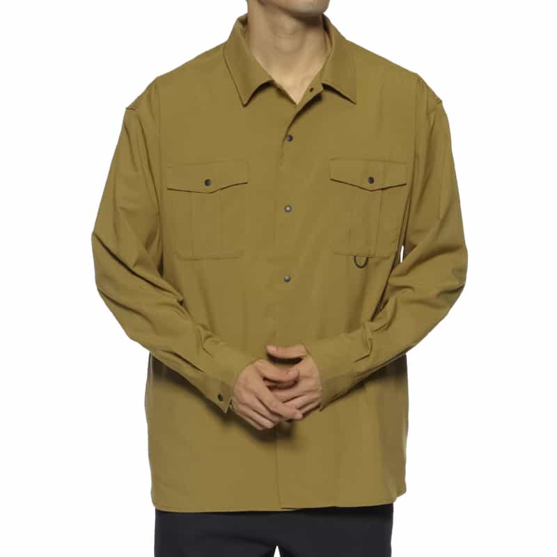 BARNEYS NEW YORK クールファイバー素材 ポケットシャツ KHAKI