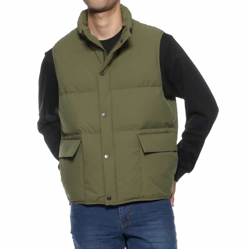 BARNEYS NEW YORK ウォッシャブル 4WAYストレッチ ダウンベスト KHAKI