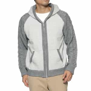 異素材コンビネーション ジップアップパーカー