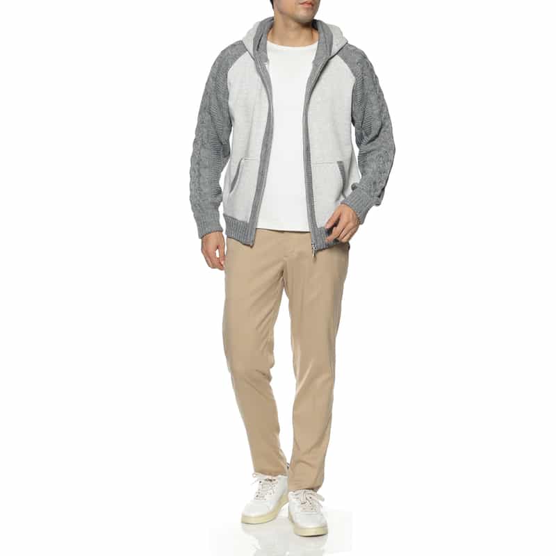 BARNEYS NEW YORK 異素材コンビネーション ジップアップパーカー GRAY