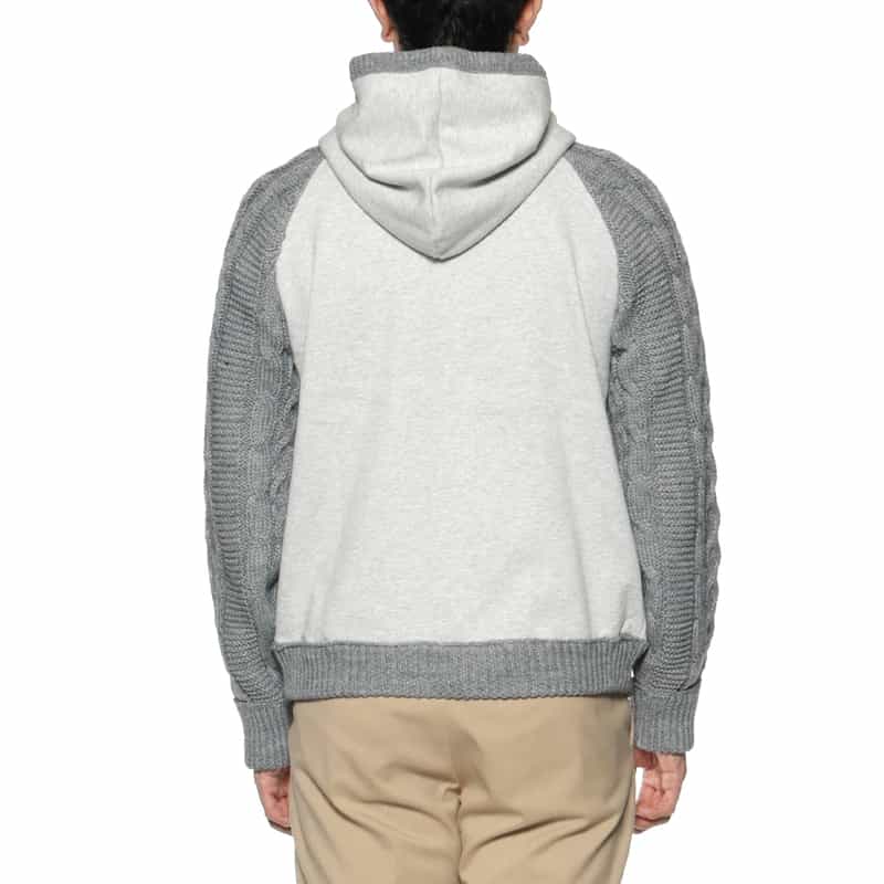 BARNEYS NEW YORK 異素材コンビネーション ジップアップパーカー GRAY