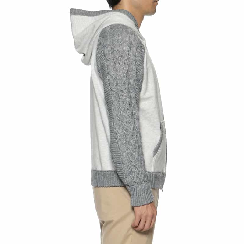 BARNEYS NEW YORK 異素材コンビネーション ジップアップパーカー GRAY