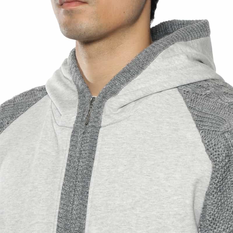 BARNEYS NEW YORK 異素材コンビネーション ジップアップパーカー GRAY