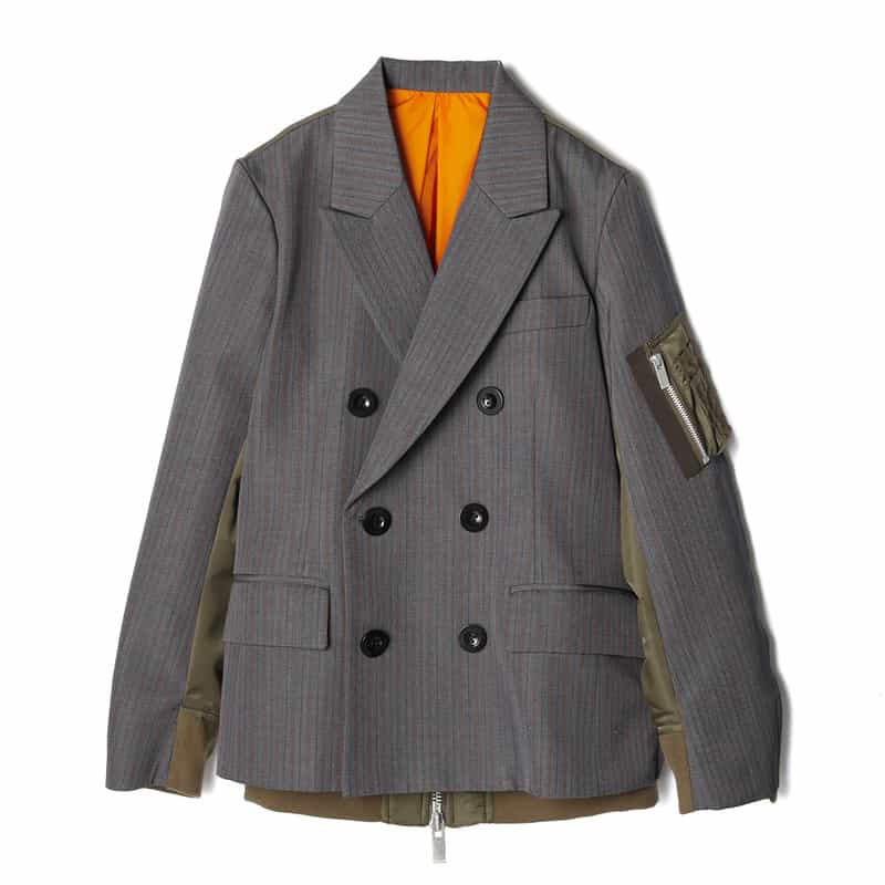 SACAI SACAI＜サカイ＞ コンビネーションストライプ柄ダブルブレストジャケット GRAY