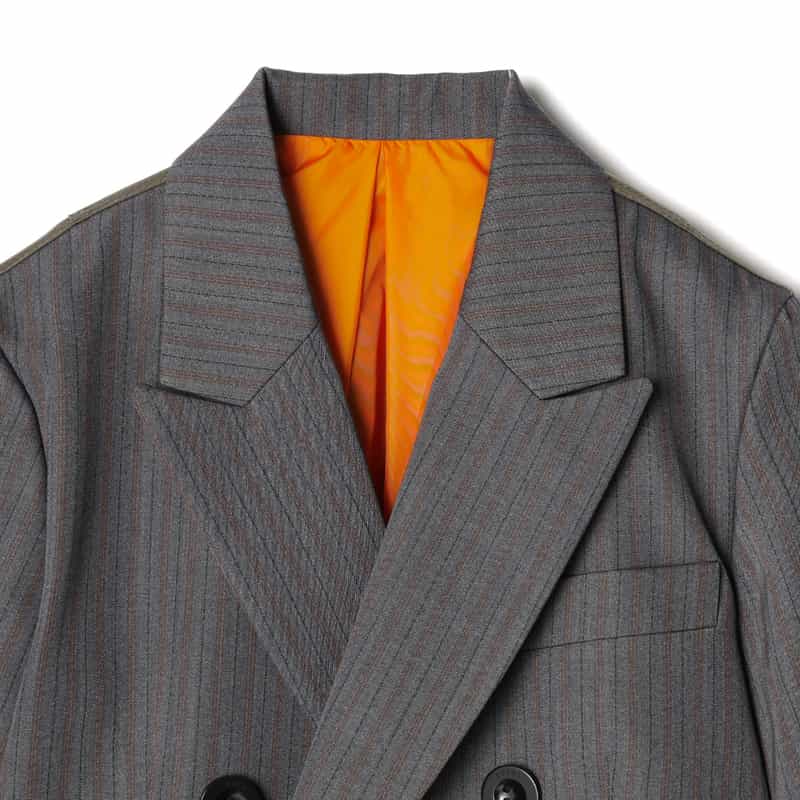 SACAI SACAI＜サカイ＞ コンビネーションストライプ柄ダブルブレストジャケット GRAY