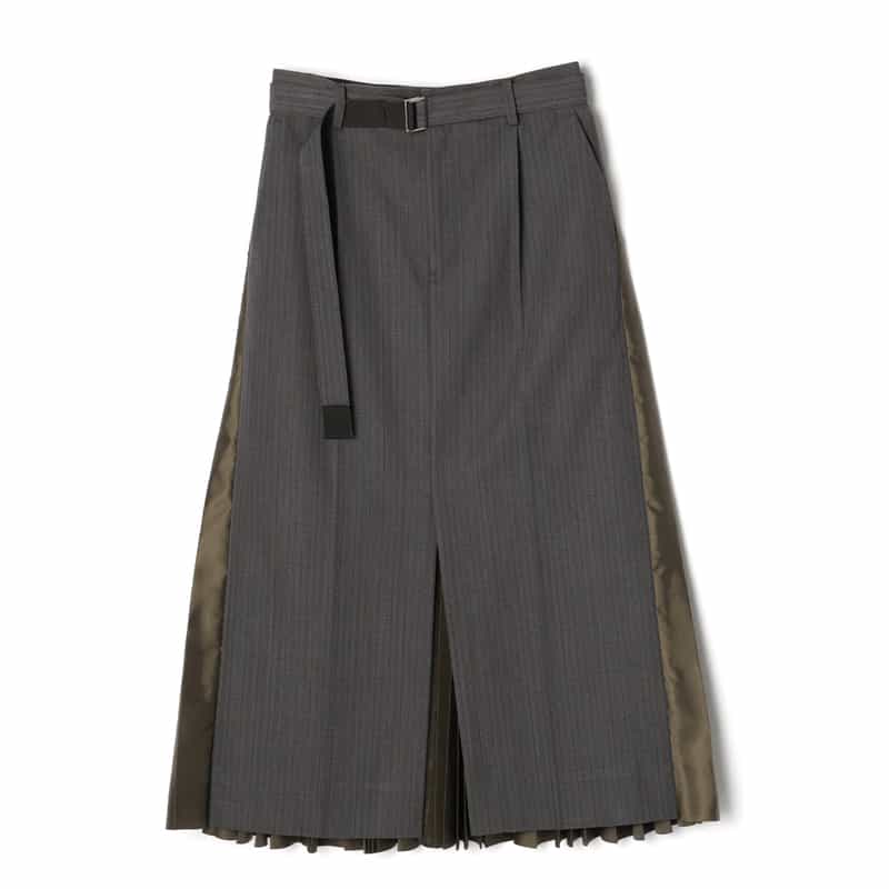 SACAI SACAI＜サカイ＞ コンビネーションストライプ柄フレアスカート GRAY