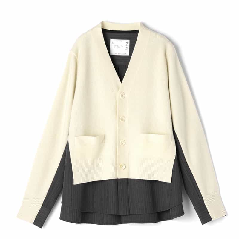 SACAI SACAI＜サカイ＞ コンビネーション ウールニットカーディガン IVORY