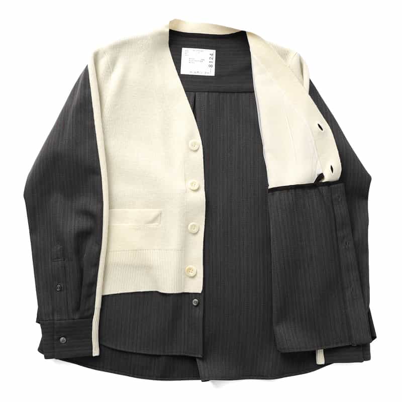 SACAI SACAI＜サカイ＞ コンビネーション ウールニットカーディガン IVORY