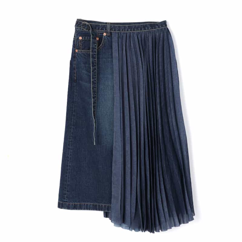 SACAI SACAI＜サカイ＞ サイドプリーツデニムスカート BLUE